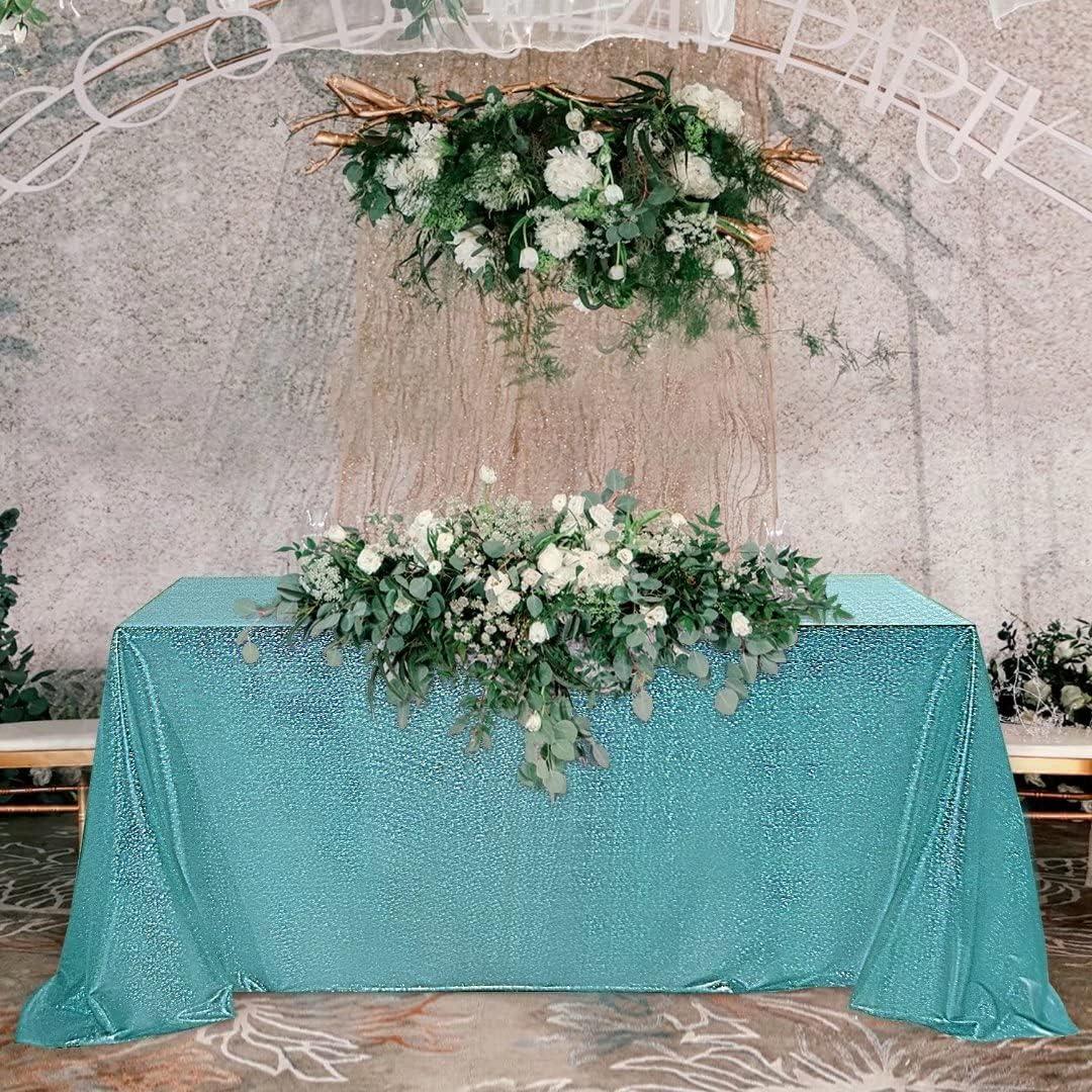 Fitable Sequin Tablecloth for Parties 60x102 Inch - Sparkle Glitter Table Cloth Laser Rectangle Overlay for Wedding Baby Shower Ceremony Birthday Holiday Banquet Decor, Teal