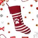 Large Christmas Stockings Knitted Red Strips Dog Paw Hanging Stockings Christmas Socks Double Sided Fireplace Hanging Stockings for Xmas Party Decoration Winter New Year Party Favors Holiday Supplies