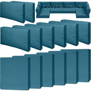 14 Piece Outdoor Patio Waterproof Cushion Covers, Fits 6-Seat Wicker Rattan Sectional Couch Chair Furniture Cover Replacement Set - Fade-Resistant Patio Cushion Covers with Zipper (Peacock Blue)