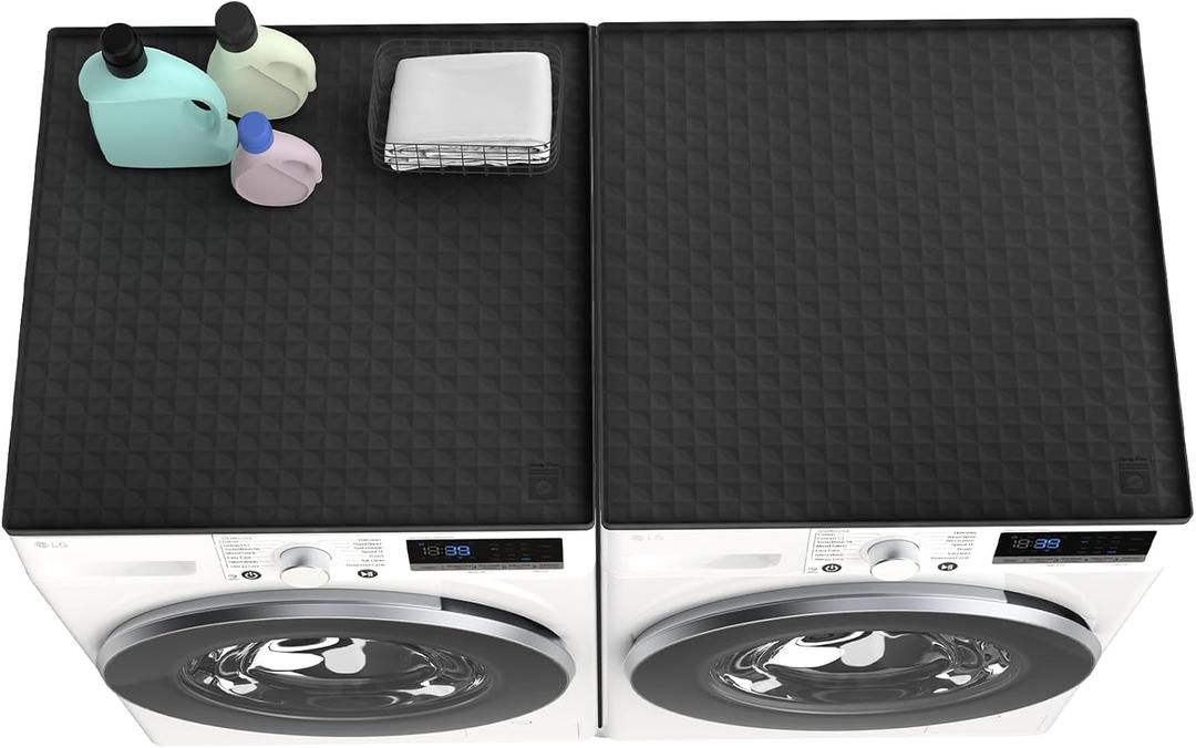 2 PCS Washer and Dryer Covers for the Top, 25.6''x 23.6'' Silicone Dryer Top Protector Mat Non-slip Waterproof Washing Machine Cover Protector Top Load for Laundry & Kitchen (Black)