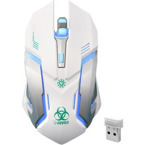 VEGCOO White Wireless Gaming Mouse, Silent Click Wireless Mouse with 3 Level DPI, Rechargeable Computer Mice with Colorful RGB LED Lights and Side Buttons for Laptop and Desktop