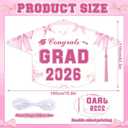 Pink Graduation Decorations Class of 2026 Coquette Bow Congrats Grad Backdrop Banner 71x43.3'' Large Graduation Cap Party Decor for Women Class of 2026 Party Supplies Photo Booth Props