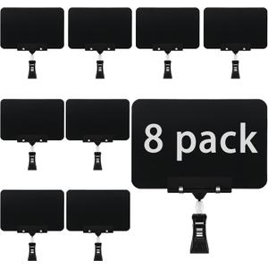 8 Pack Rotating Clip Pop Swivel Sign Rotatable Holding Clamp Sign Holder, Plastic Merchandise Sign Display Clip Holder with 2 Chalk Markers for Food, Store Signs Displays, Black