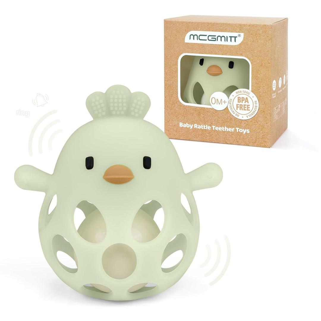 MCGMITT Baby Teething Toys for 3-6 Months, Easy Grasp Silicone Infant Rattle Teether Toy for 0-12 Months, BPA-Free Food Grade Baby Montessori Sensory Toys, Soft Infant Chew Toys for Teething Relief (Green)