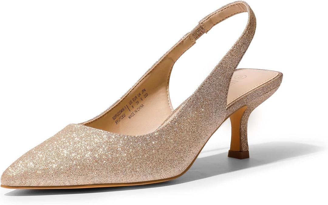 DREAM PAIRS Womens Closed Toe Kitten Heels Pointed Toe Slingback Low Heels Dress Bridal Wedding Pumps Shoes (6.5, Gold-glitter)