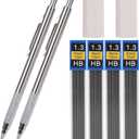 1.3 mm Mechanical Pencil Set with 4 Tubes Lead Refills,2 Eraser,1.3mm Mechanical Pencils,Metal Drafting Pencil, Lead Holder,Drawing Mechanical Pencils,Carpenter Pencils for Marking, Sketching