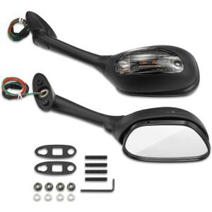 Motorcycle Mirrors Smoke Turn Signals for Suzuki GSXR600 GSXR750 GSXR 600 750 06-18 / GSXR1000 GSXR 1000 02-17 / SV650 SV650S 03-08 / SV1000 SV1000S 03-07 Rear View Side Integrated Light Black