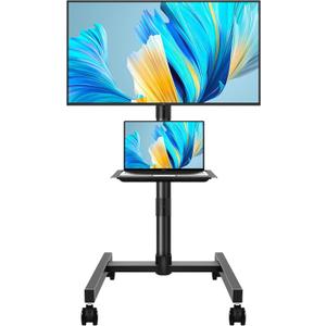 Rolling TV Stand with Wheels for 32-55Inch Screens up to 55lbs Mobile TV Stand with Shelf Height Adjustable Mobile TV Cart Max VESA 400x400mm, Black