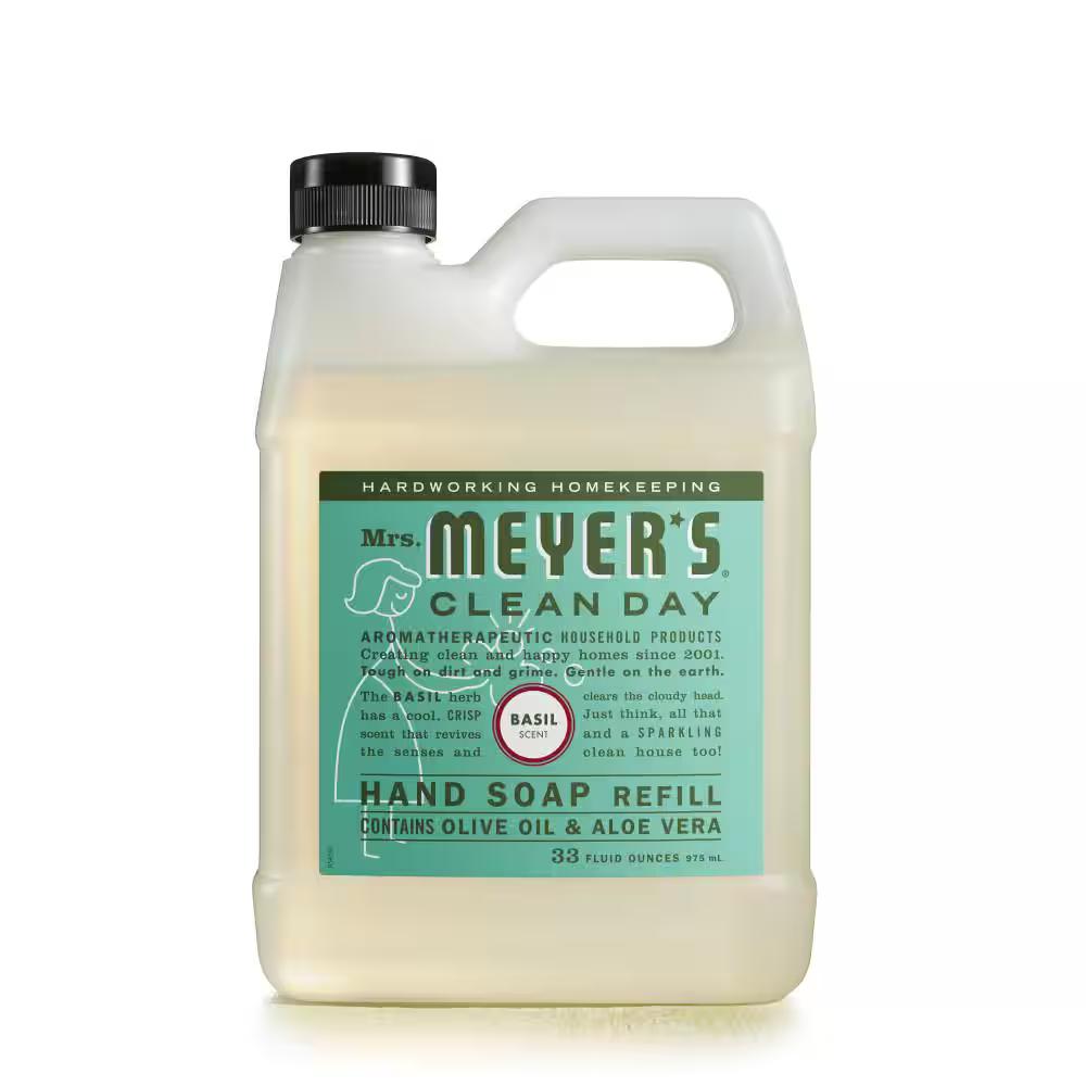 MRS. MEYER'S CLEAN DAY Hand Soap Refill, Made with Essential Oils, Basil, 33 fl. oz