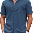 COOFANDY Button Down Shirt for Men Short Sleeve Casual Shirt Summer Beach Vacation Shirt with Pocket (Blue, S)