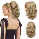 Flufymooz Ponytail Extension, 14 Inch Short Drawstring Ponytail Hair Extension for Women, Soft Synthetic Pony Tails Hairpiece for Women Medium Blonde with Highlights