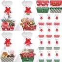 Cholemy 12 Sets Large Christmas Basket for Gift Empty Gift Basket Kit Presents Bags Empty to Fill with Handles Wine Bags Kraft Cardboard Tray for Christmas Birthday Party(Green, Snowman)