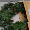 24 Inch Artificial Pre-Lit Christmas Wreath with Suction Cup Hook, Mixed Pine Decorated Frosted Berries, Pinecones, 50 LED Lights, Battery Operated, Holiday Decoration for Front Door, Outdoor