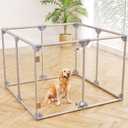 Clear Acrylic Dog Playpen, 8 Panels 29.5 Inch Tall Indoor Pet Play Pen with Door, Transparent Puppy Fence for Small Dogs, Dog Fence Crate Kennel Whelping Cage