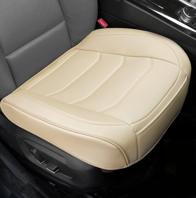 Car Seat Cover for Luxury & Comfort - PU Leather, Anti-Slip, Full Wrap Protection with Storage Pocket for Bottom Cushion - Universal Fit for 95% of Vehicles （Yellowish-White, Pack of 2)