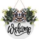 Welcome Sign for Front Door Porch Decor Farmhouse Wreath Wall Decor 30cm Round Wooden Hanging Housewarming Home Decor for Home Outdoor Indoor (White)