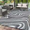 Garvee Outdoor Rug 9x12 Modern Waterproof Outdoor Plastic Straw Rug, Grey