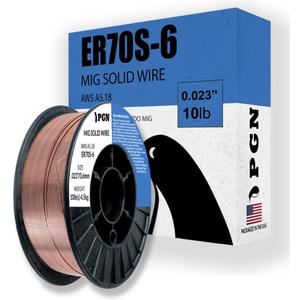 PGN Solid MIG Welding Wire - ER70S-6 .023 Inch - 10 Pound Spool - Mild Steel MIG Wire with Low Splatter and High Levels of Deoxidizers - for All Position Gas Welding