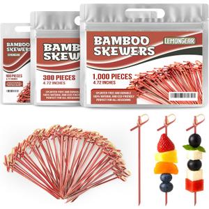 100 Pcs Red Bamboo Skewers 4.7" Decorative Cocktail Picks, Appetizers Toothpicks, Fancy Drinks Stirrers, Wooden Sticks, Charcuterie Garnish, Fruit Kabob, Martini & BBQ Party Food