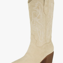 iiimmu Cowgirl Boots Women Knee High Boots Pointed Toe and Block Heel Cowboy Suede and Faux Leather Boots with Embroidered 8.5