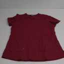 QBK Yoga Scrub Top for Women V Neck Shirt with 2 Pockets, Comfort Soft Stretch, Easy Care (Medium, Wine Red)