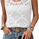 Imily Bela Womens Summer Crochet Tank Tops Knit Sleeveless Scoop Neck Sweater Vest Boho Hollow Out Cover Ups (M, White)