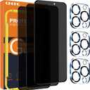 QHOHQ for iPhone 16 Pro Privacy Screen Protector + Camera Lens Protector, [Military Grade Shatterproof], Top 9H+ Anti Spy Glass, Full Edge Coverage, Ultra Durable, with Installation Tool [3+3 Pack] (iPhone 16 Pro 6.3 Inch)