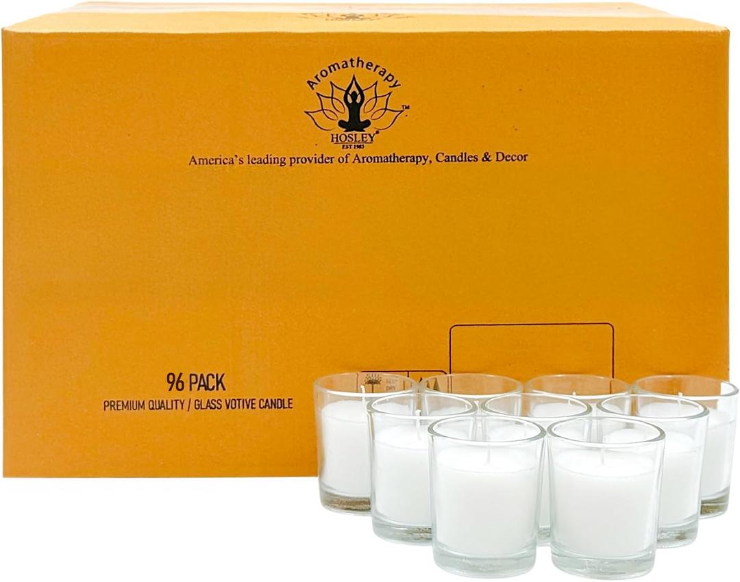 Hosley's 96 Pack of Ivory Unscented Clear Glass Filled Votive Candles