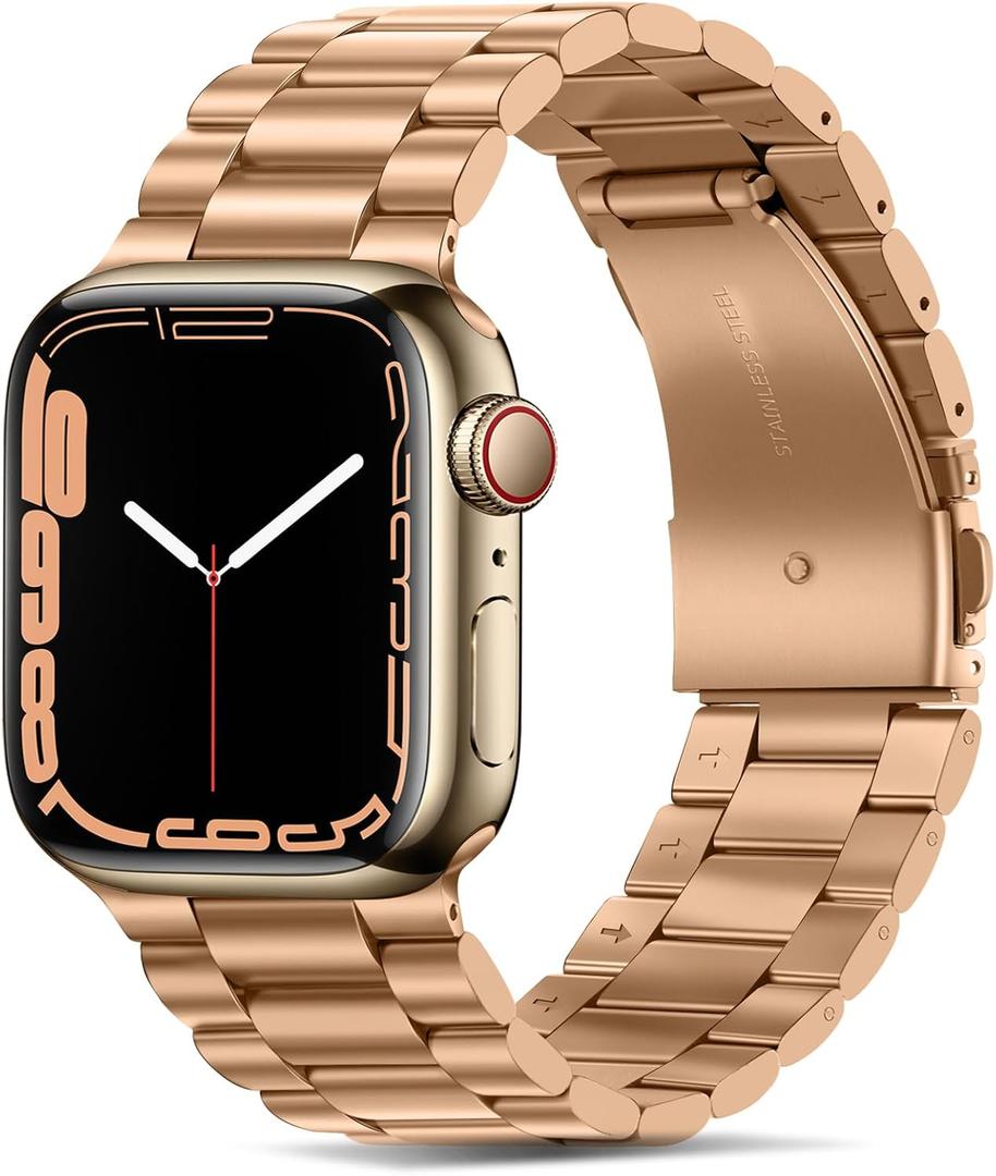Tasikar Band Compatible with Apple Watch Band 49mm 46mm 45mm 44mm 42mm Premium Stainless Steel Metal Replacement Strap Compatible with Apple Watch Ultra 3 2 1 Series 11 10 9 8 7 6 5 4 3 SE, Rose Gold
