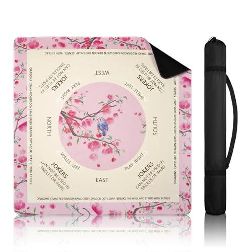DEVPNR Mahjong Mat for Table with Rules, Noise-Reducing 32.6"x32.6" Mahjong Table Cover, Non-Slip Table Cloth for American Mahjong, Poker, Card, Board & Tile Games, Easy Storage with Travel Bag (Pink)