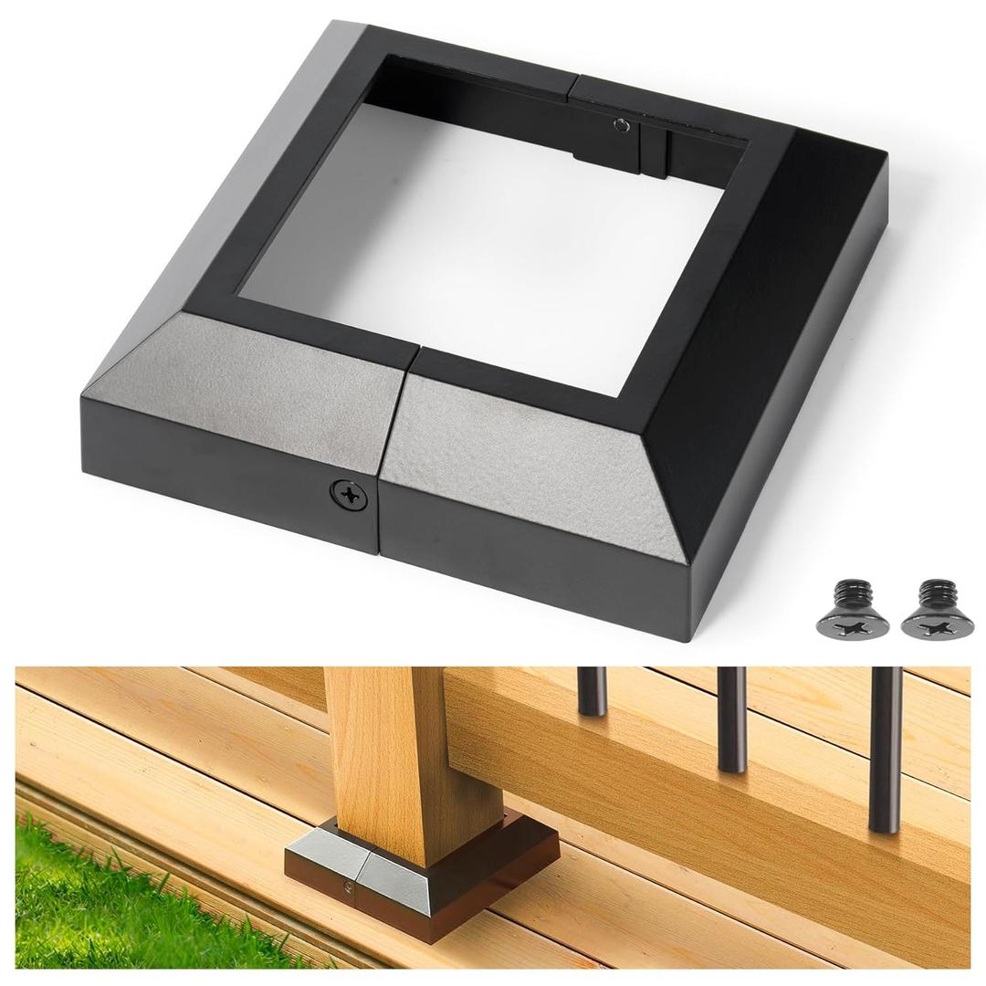 4Pack-Post/4" Aluminum Deck Post Base Cover, for Deck railings, Stairs, Porches and Other Wood Post Split Post Cover Skirts (Black)