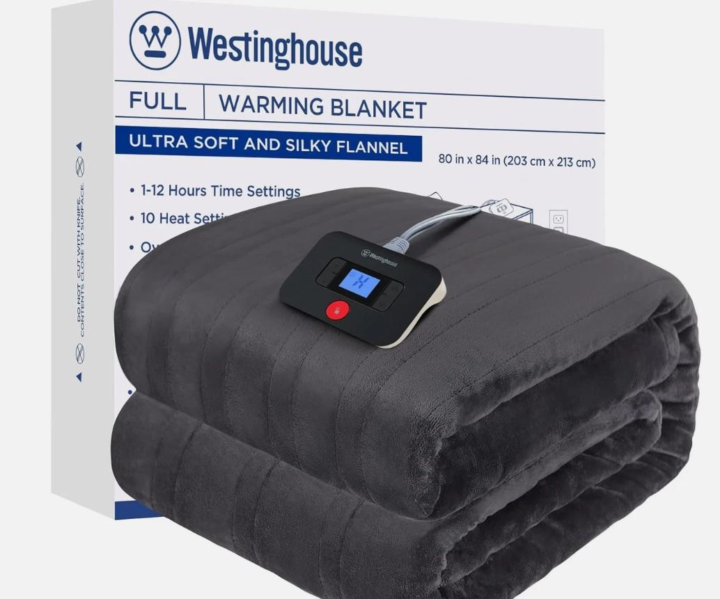 Westinghouse Electric Blanket Full Size, Super Cozy Soft Flannel 80"" x 84"" Heated Blanket with 10 Fast Heating Levels & 1-12 Auto-Off, Machine Washable, ETL&FCC Certification, Charcoal