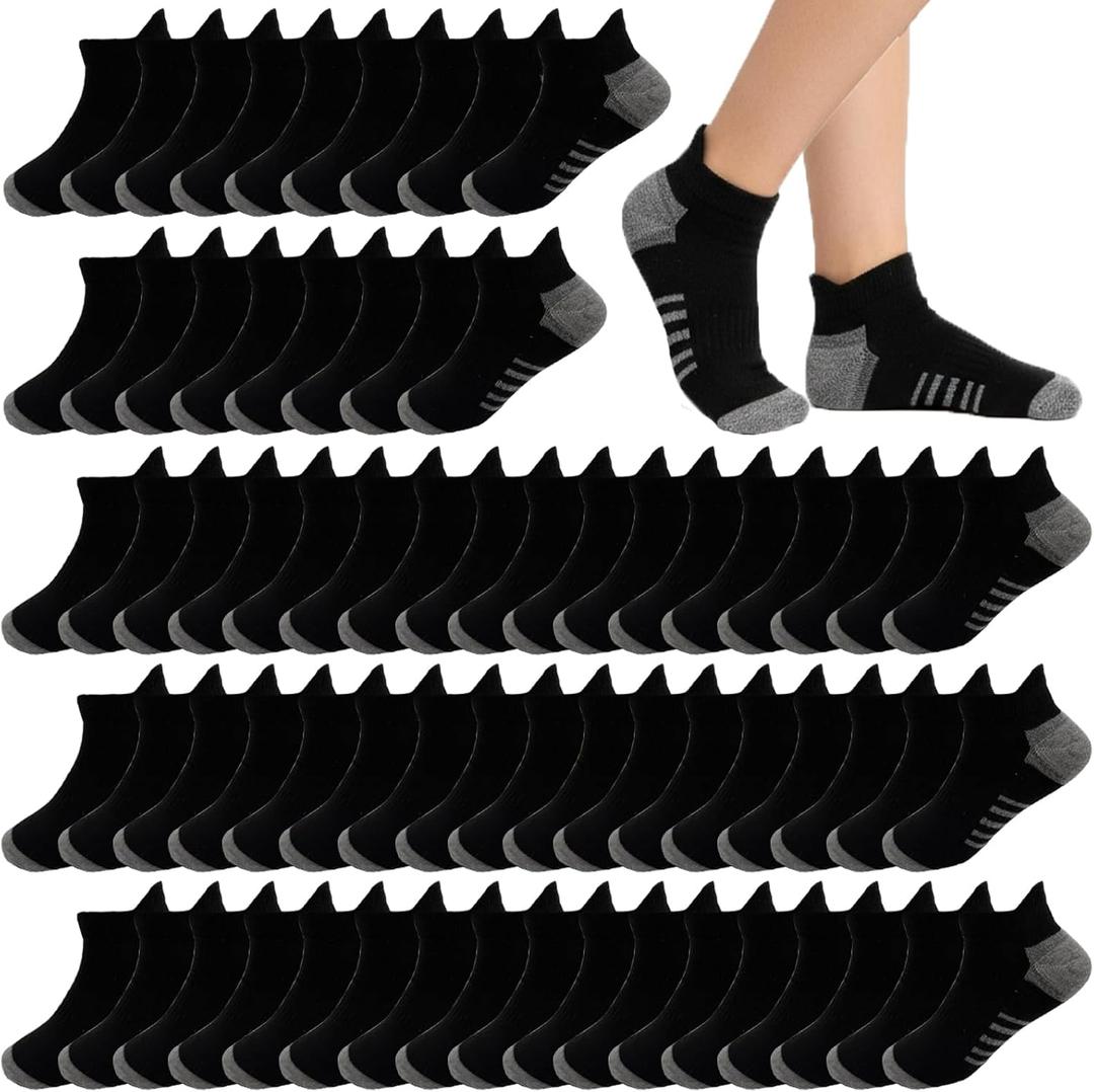 20 Pairs Boys Low Cut Ankle Socks Kids Crew Athletic Breathable Cushion Sole Socks for Running Hiking | 9-12