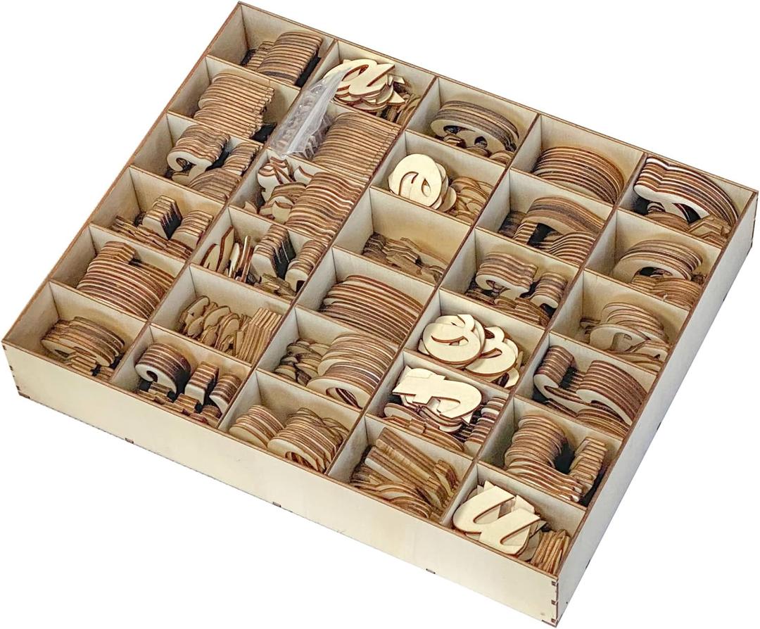 570 Pieces 2 Inch Unfinished Wooden Letters for Crafts Cursive Wood Letters ABCs with Sorting Trays