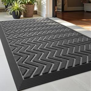 DEXI Front Door Mat Outside Entrance, Rubber Entry Doormat Heavy Duty, Welcome Mats Non Slip for Inside House Floor Entryway Back Doors Exterior Patio, 17x29, Chevron Dark Grey