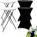 THESEATOP 2 Set Cocktail Tables+Covers 32x43in Folding High Top, Spandex Stretch Table Covers, Removable Legs, Bar Height Folding Table for Outdoor Indoor Use(Black/2 Tables+2 Covers)