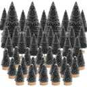 44Pcs Mini Christmas Trees Artificial Pine Trees,Black Sisal Trees Bottle Brush Trees Snow Frosted Christmas Tree with Wood Base for Christmas Home Table Decor