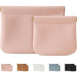 2 Pack Small Makeup Bag for Women, New Organosilicon Super Fiber Leather Mini Cosmetic Bag for Travel, Coin Purse Organizer Storage Pouch (Pink)