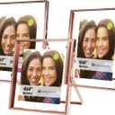 5x7, 4x6, 4x4 Floating Picture Frames with Glass, Metal Photo frames for Freestanding Tabletop Display, Set of 3 Rose Gold (MIX)
