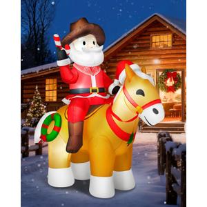 6x7FT Christmas Inflatables Cowboy Santa Riding Horse, Christmas Decoration Outdoor Built-in Bright LED Lights, Western-Style Christmas Blow Up Yard Decorations Blowups for New Year Xmas Holiday