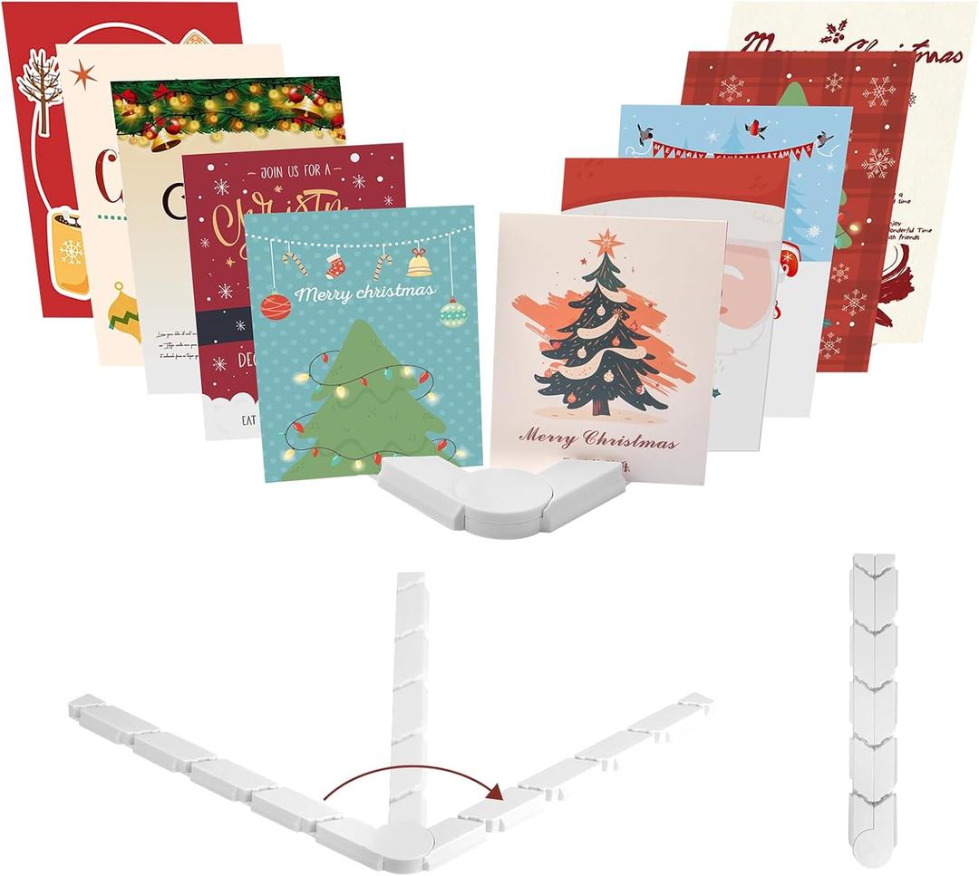 Pathneer Christmas Card Holder Display, Adjustable Holiday Card Holder Organizer, Holds up to 10 Greeting Birthday Cards for Tabletop Shelf Desk Mantel or Decorations