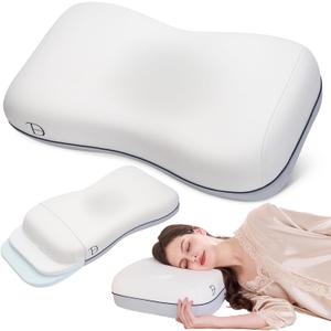 Cervical Neck Pillow, Adjustable Memory Foam for Neck Support, White | Adjustable Firmness. 3-Level Height, Ergonomic Support, CertiPUR-US Foam, Breathable Cover, All Sleep Positions, 14.17*23.62*4.33 inch