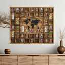 GlikCeil 44 Slots 28 x 23'' Medium World Map Shot Glass Display Case Rustic Wood Shot Glass Holder for Different Size Wineglass Bar Shelf Organizer Storage Cabinet Decor