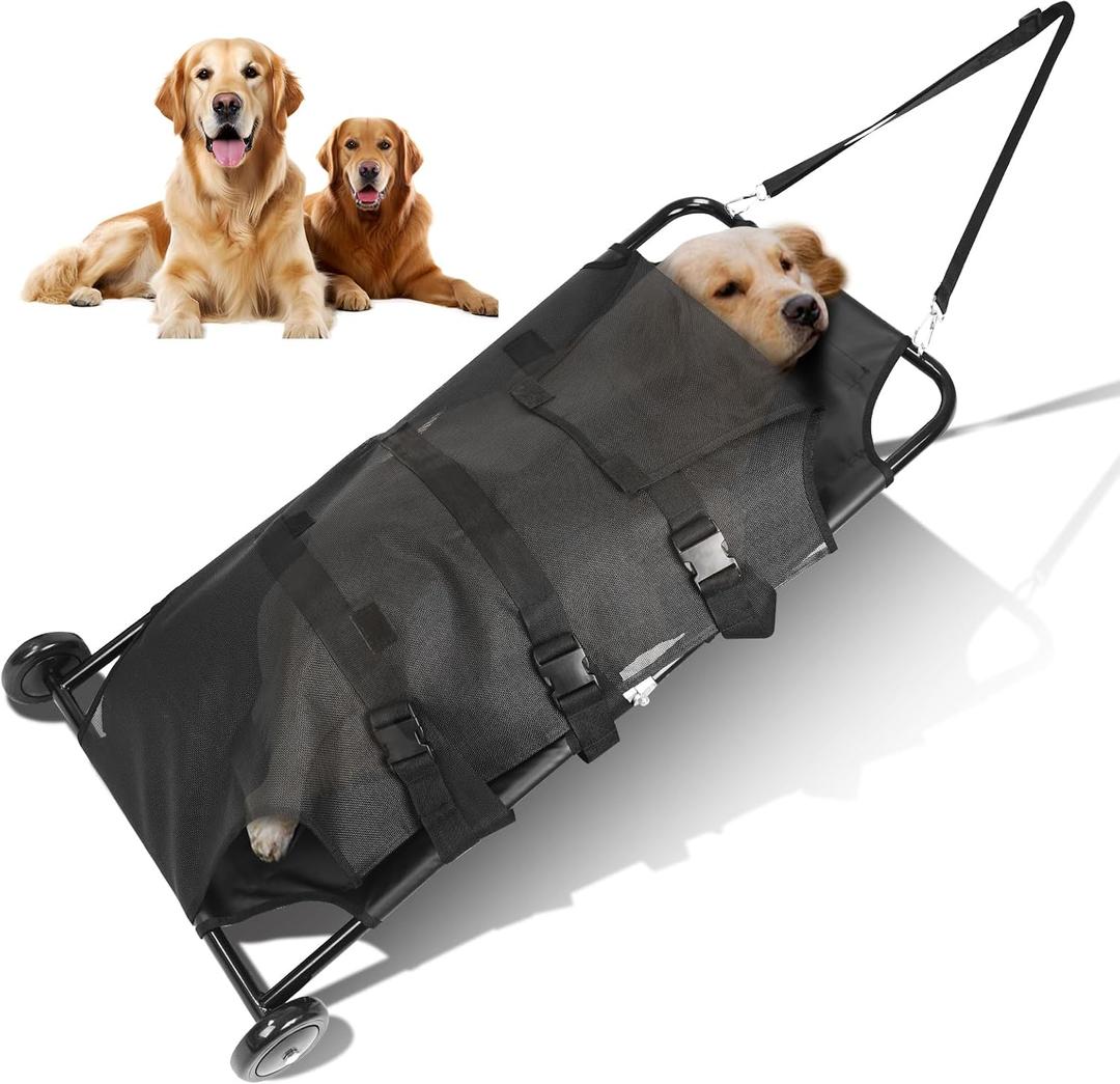 250 lbs Dog Stretcher for Large Dogs, 48" x 26" Foldable Pet Emergency Stretcher with Silent Wheels, Heavy-Duty Steel Frame, Waterproof PVC Mesh Portable Animal Rescue Carrier