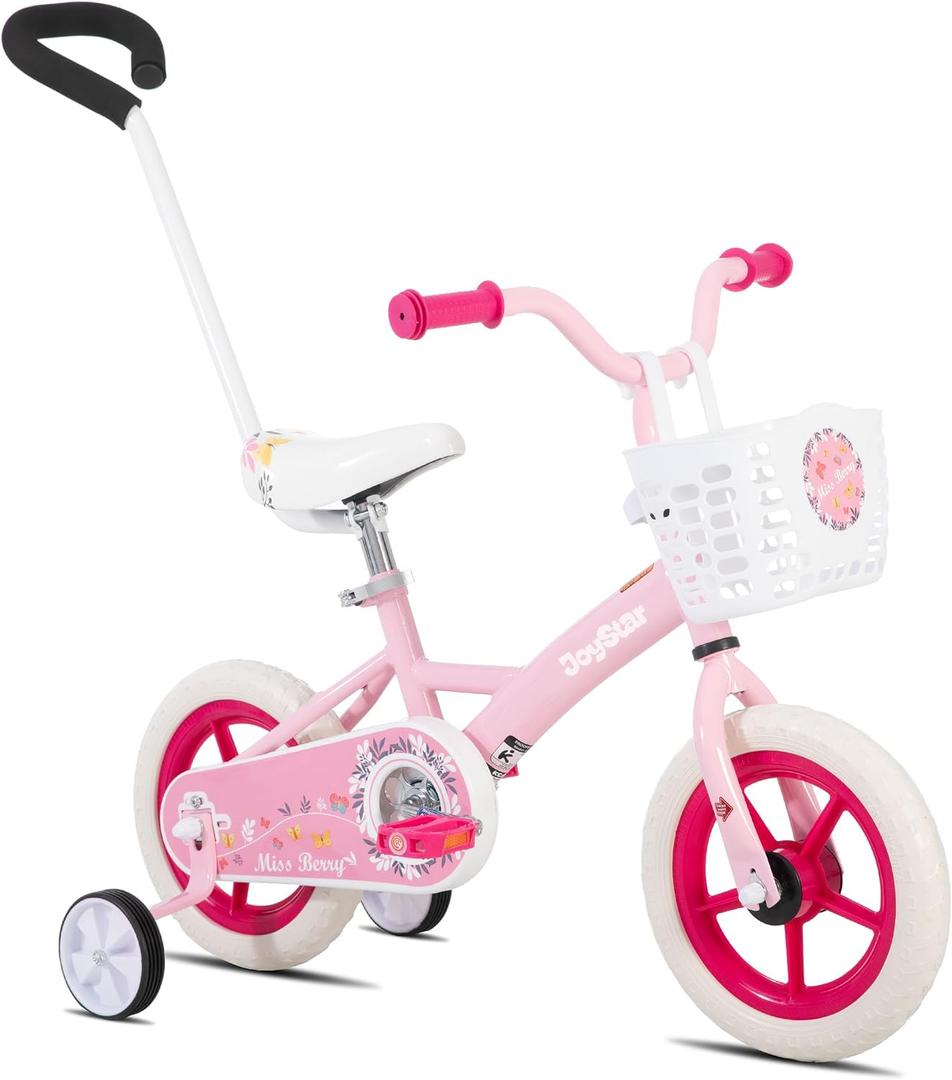 JOYSTAR 10 & 12 Inch Kids Bike for Boys and Girls Ages 1-4 Years, Toddler Bike with Training Wheels & Basket, Detachable Parent Push Handle, Kids Pedal Bike, Multiple Colors