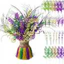 24 Pcs Mardi Gras Glitter Picks 17 Inch Mardi Gras Table Centerpiece Decoration Purple Gold Green Mardi Gras Tree Topper Floral Berry Stems Picks Toppers and Sprays for Carnival Party