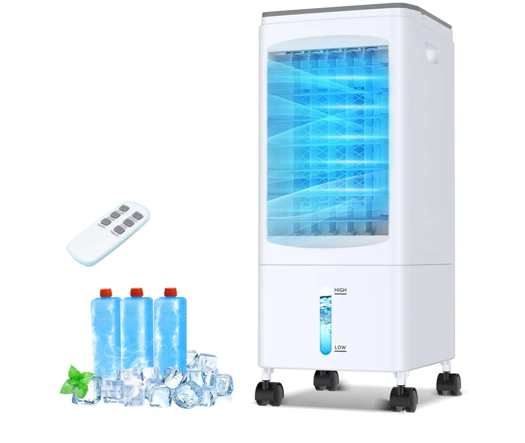 Portable Air Conditioners, 1.6 Gal Fast Cooling Evaporative Air Cooler, Portable AC Unit w/3 Spds & Cooling Mode, Swamp Cooler w/Remote, Windowless Air Conditioner for Room Office Garage (Black)