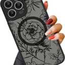 OOK Magnetic for iPhone 12 Pro Max Case Black Flower Floral Pattern [Compatible with MagSafe] Slim Translucent Matte Camera Lens Protection Case for iPhone 12 Pro Max, Black Floral Pattern (6.1")