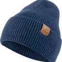 Vgogfly Beanie Men Slouchy Knit Skull Cap Warm Stocking Hats Guys Women Striped Winter Beanie Hat Cuffed Plain Hat (Navy)