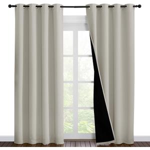 NICETOWN 100% Blackout Window Curtain Panels, Cold and Full Light Blocking Drapes with Black Liner for Nursery, 86 inches Drop Thermal Insulated Draperies (Natural, 2 Pieces, 55" Wide Each Panel)